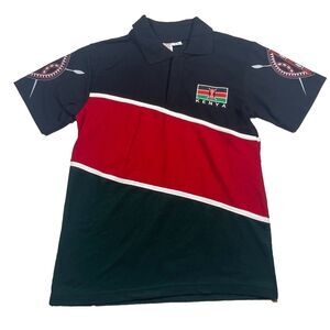 Vintage 90s Kenya Africa Punch Design Polo Shirt Small Black Red Green Tribal